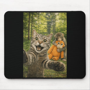 Cat Selfie with Baby Monkey Funny Photo Animal Mouse Mat