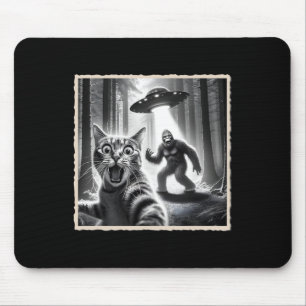 Cat Selfie With Bigfoot And Ufo Funny Sasquatch Ca Mouse Mat