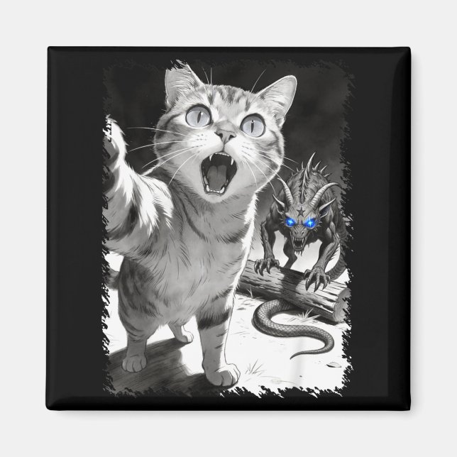 Cat selfie with chupacabra funny cryptid meme  magnet (Front)