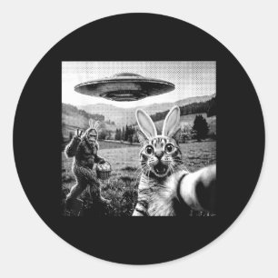Cat Selfie with Easter Bunny Bigfoot Sasquatch UFO Classic Round Sticker