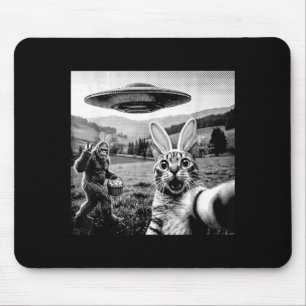 Cat Selfie with Easter Bunny Bigfoot Sasquatch UFO Mouse Mat