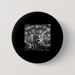 Cat Selfie With Firework Countdown Funny Happy New 6 Cm Round Badge