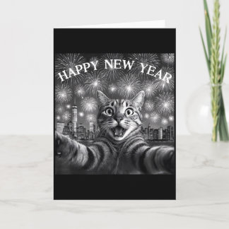 Cat Selfie With Firework Countdown Funny Happy New Card