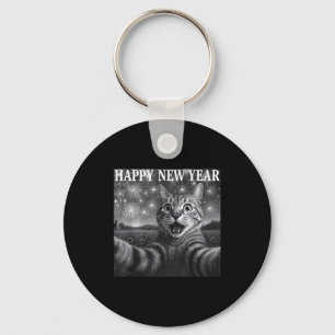 Cat Selfie With Firework Funny Cat Happy New Year Key Ring