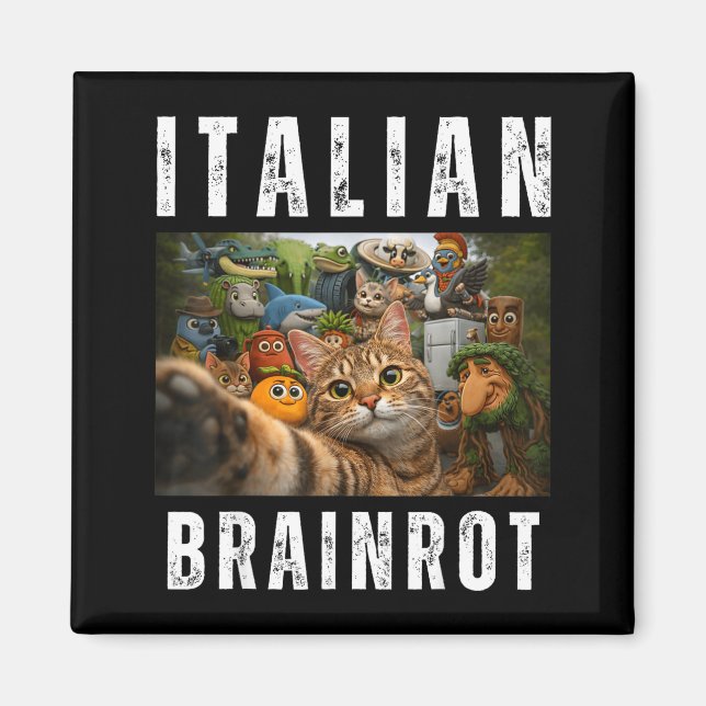 Cat selfie with funny italian brainrot meme magnet (Front)