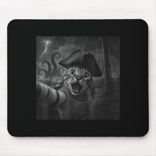 Cat Selfie With Kraken Octopus Funny Meme Men Wome Mouse Mat (Front)