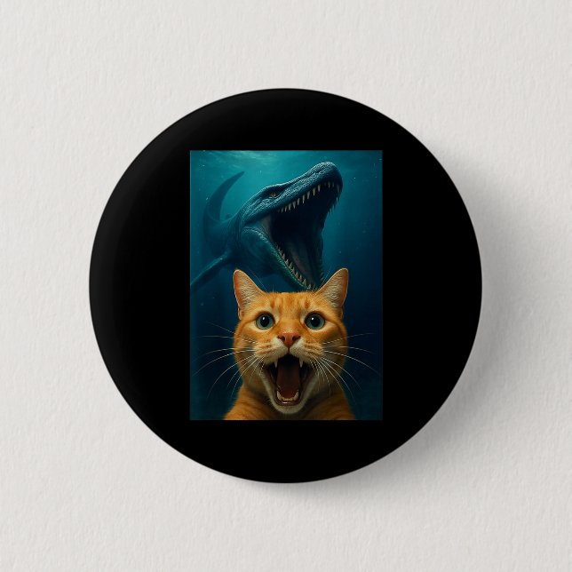 Cat Selfie With Mosasaurus Dinosaur For Boys Kids  6 Cm Round Badge (Front)