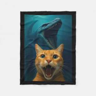 Cat Selfie With Mosasaurus Dinosaur For Boys Kids Fleece Blanket