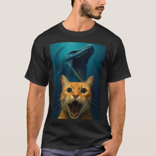 Cat Selfie With Mosasaurus Dinosaur For Boys Kids T-Shirt