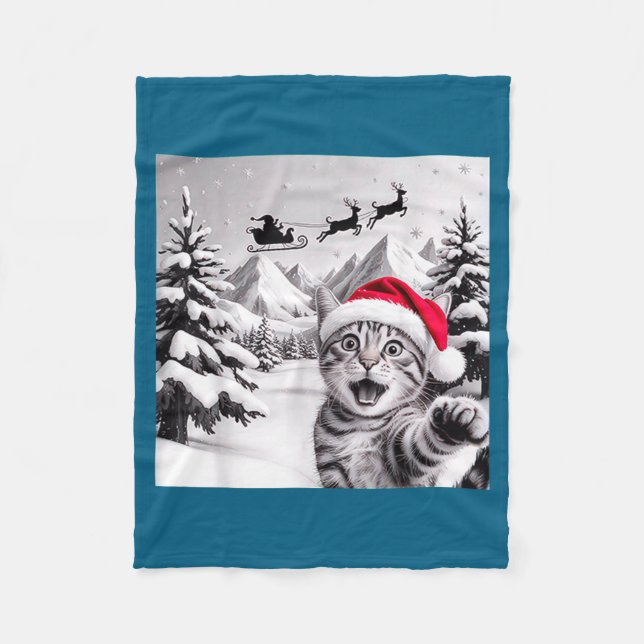 Cat Selfie With Santa  Fleece Blanket (Front)