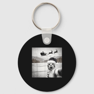 Cat Selfie With Santa For Men Women Kids Key Ring