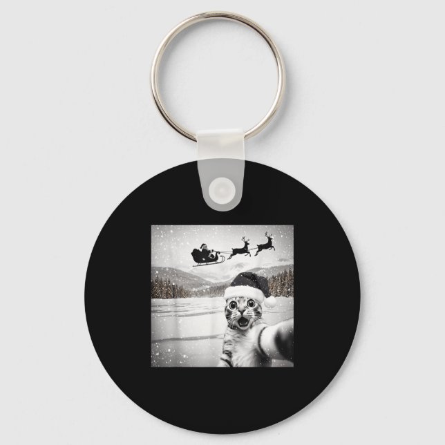 Cat Selfie With Santa For Men Women Kids  Key Ring (Front)