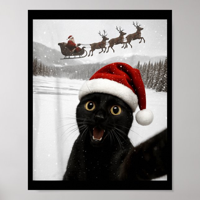 Cat Selfie With Santa Funny Black Cat Christmas Me Poster (Front)