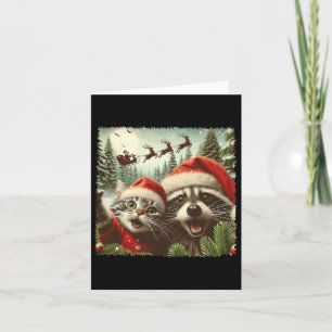 Cat Selfie With Santa's Sleigh Weird Funny Racoon Card