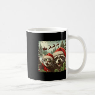 Cat Selfie With Santa's Sleigh Weird Funny Racoon Coffee Mug