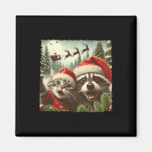 Cat Selfie With Santa's Sleigh Weird Funny Racoon Magnet
