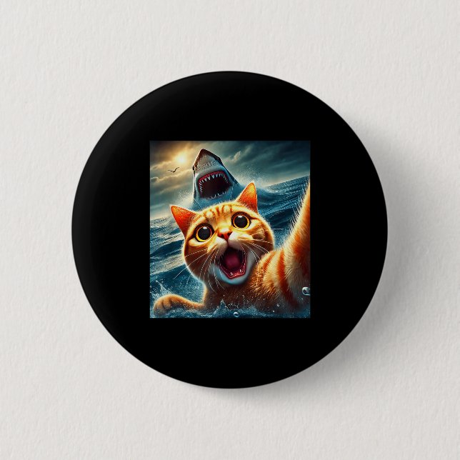Cat Selfie With Shark Funny  6 Cm Round Badge (Front)