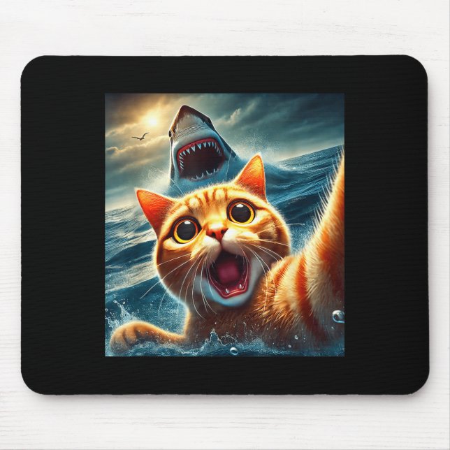Cat Selfie With Shark Funny  Mouse Mat (Front)
