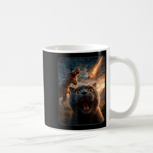 Cat Selfie With T-rex Dinosaur Funny Cat T Rex Shi Coffee Mug (Right)