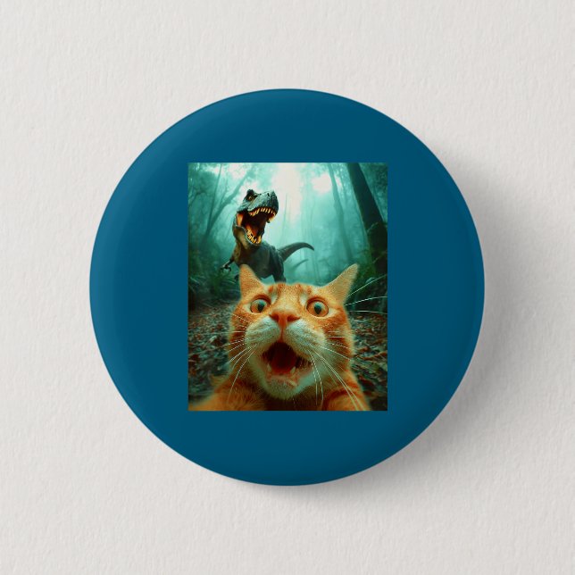 Cat Selfie With T-rex Dinosaur Trex Dino Men Women 6 Cm Round Badge (Front)