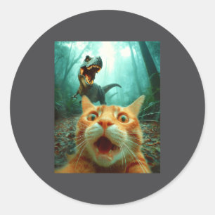 Cat Selfie With T-rex Dinosaur Trex Dino Men Women Classic Round Sticker