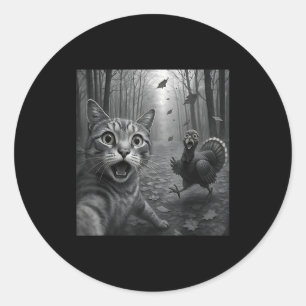 Cat Selfie With Turkey Funny Happy Thanksgiving Da Classic Round Sticker