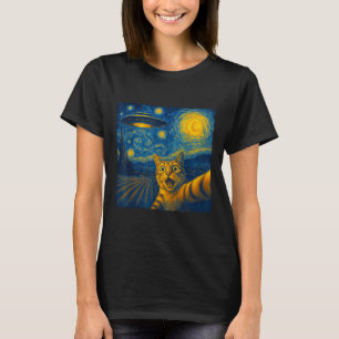 Cat Selfie With Ufo Cats Starry Night Van Gogh Men T-Shirt