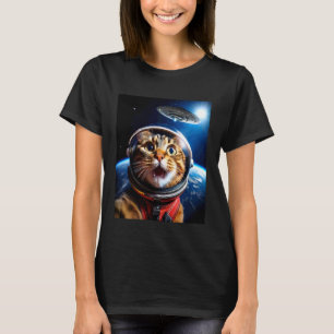 Cat Selfie with UFO Funny Outer Space Galaxy Graph T-Shirt