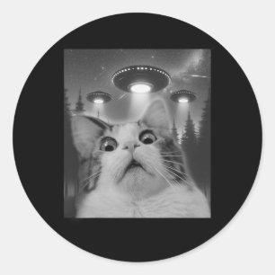 Cat Selfie With Ufos Classic Round Sticker
