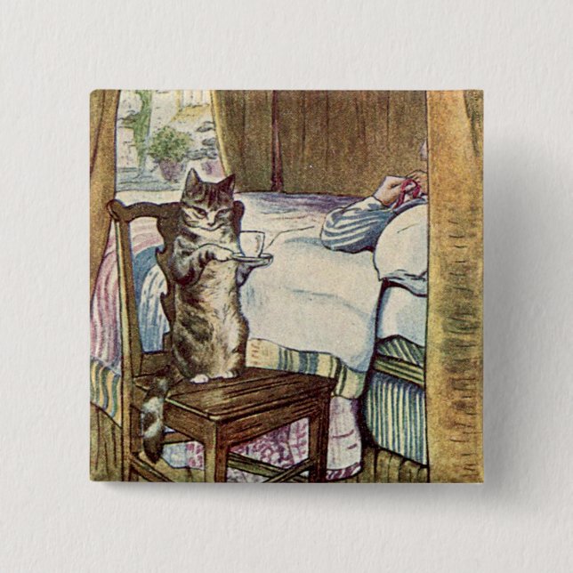 Cat Serves Tea - Beatrix Potter Illustrated 15 Cm Square Badge (Front)
