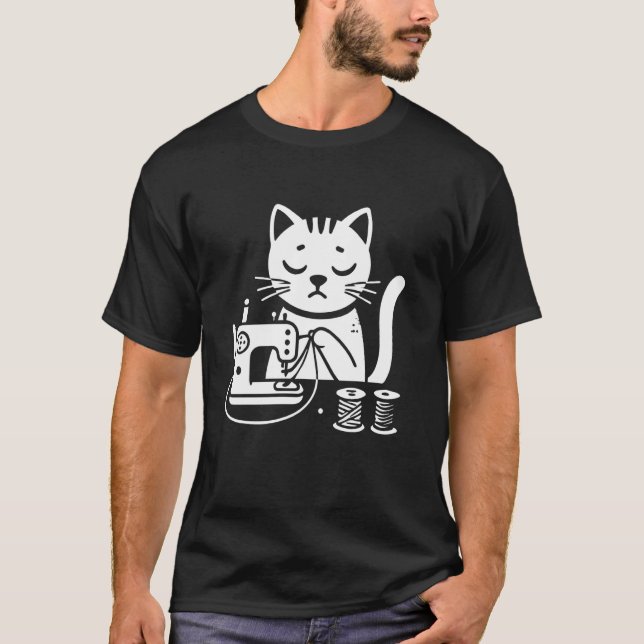 Cat Sewing Stitching Machine With Threads T-Shirt (Front)