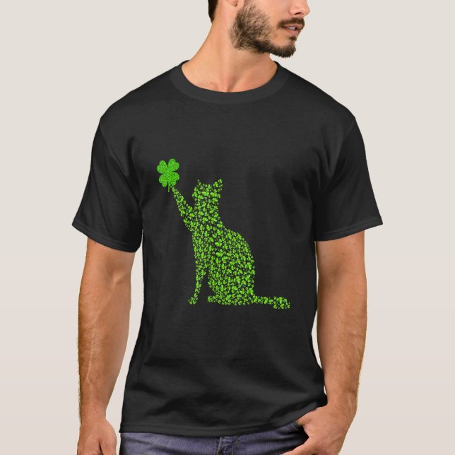 Cat Shamrock Happy Saint Patrick's Day Cat Irish P T-Shirt (Front)