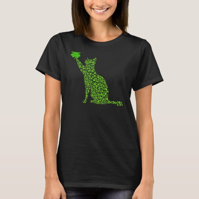 Cat Shamrock Happy Saint Patrick's Day Cat Irish T-Shirt (Front)