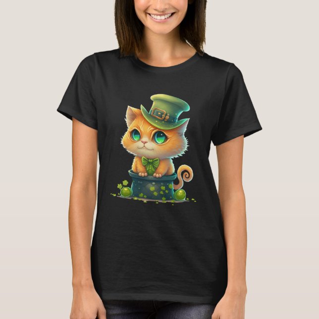 Cat Shamrock St Patrick s Day Leprechaun Hat Cute  T-Shirt (Front)