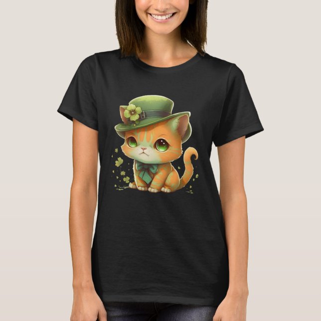 Cat Shamrock St Patrick s Day Leprechaun Hat Cute  T-Shirt (Front)