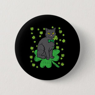 Cat Shamrock St Patricks Day 4 Leaf Clover Men Wom 6 Cm Round Badge