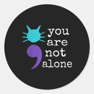 Cat Shape Semicolon Gift Suicide Prevention Awaren Classic Round Sticker