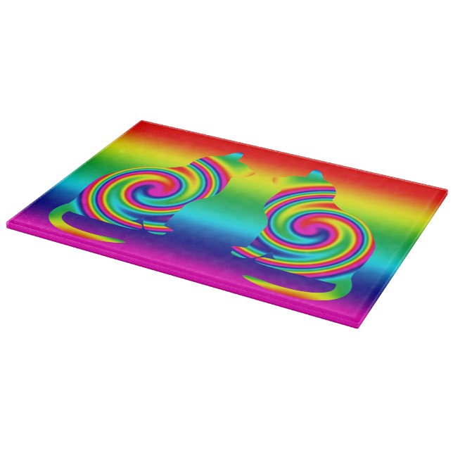 Cat Shaped Rainbow Twirl Cutting Board (Corner)