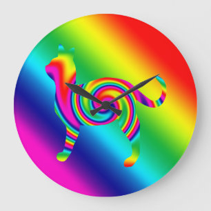 Cat Shaped Rainbow Twist Large Clock