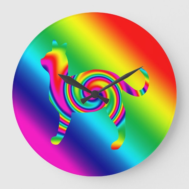 Cat Shaped Rainbow Twist Large Clock (Front)