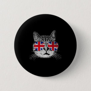 Cat Shirt Union Jack Flag Country Retro England Br 6 Cm Round Badge