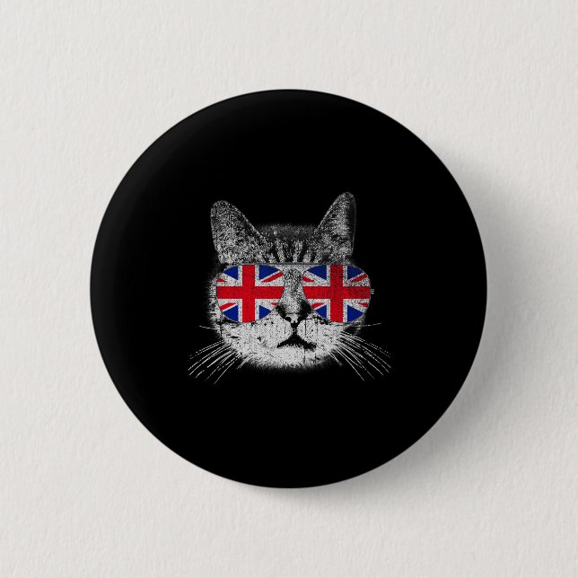 Cat Shirt Union Jack Flag Country Retro England Br 6 Cm Round Badge (Front)