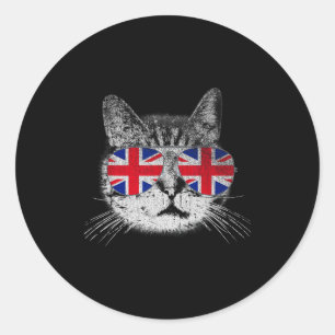 Cat Shirt Union Jack Flag Country Retro England Br Classic Round Sticker