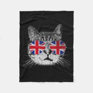 Cat Shirt Union Jack Flag Country Retro England Br Fleece Blanket