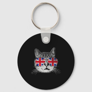 Cat Shirt Union Jack Flag Country Retro England Br Key Ring