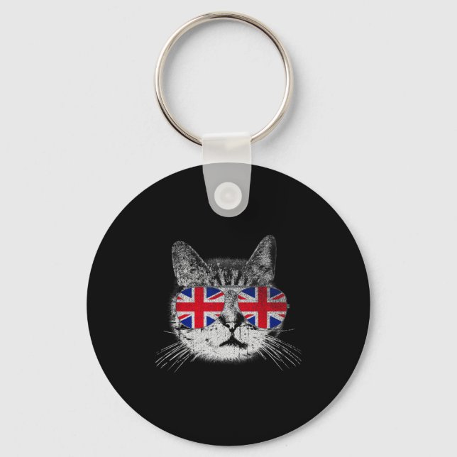 Cat Shirt Union Jack Flag Country Retro England Br Key Ring (Front)