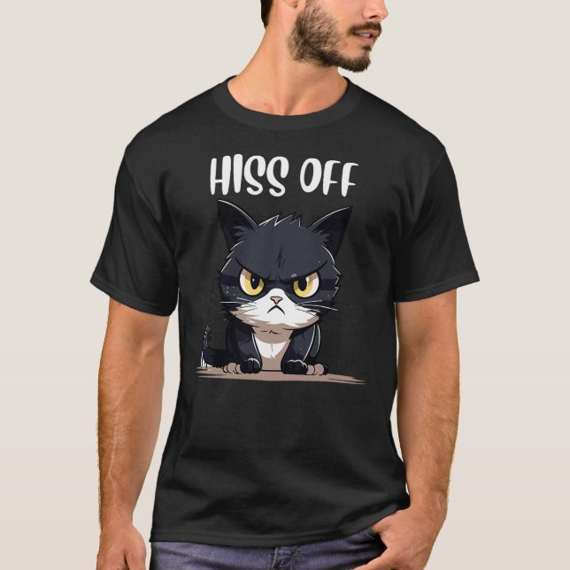 cat shirts for men, humor Hiss Off Meow Cat T (Front)