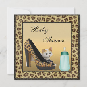 Cat, Shoe & Bottle Fur Texture Neutral Baby Shower Invitation