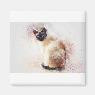 Cat Siamese Animal Art Pet Abstract Watercolor Magnet