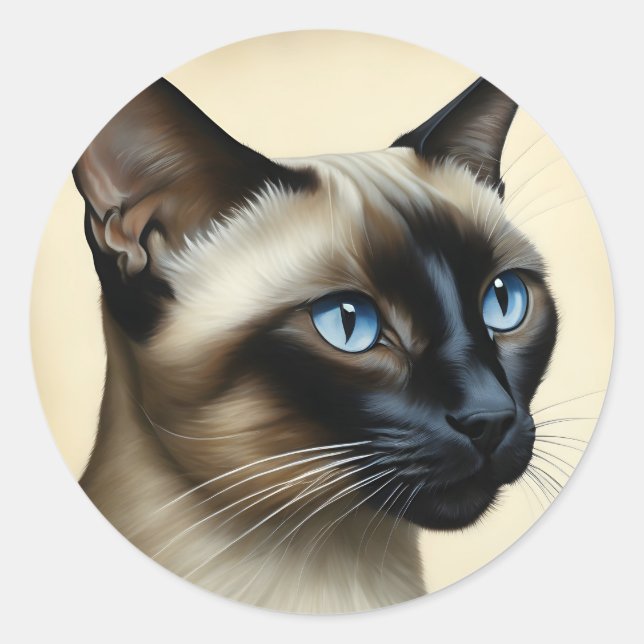 Cat Siamese Feline Art Classic Round Sticker (Front)
